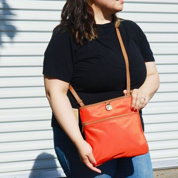 NWT Michael Kors Nylon Large Pocket Crossbody Bag Mandarin Orange - Picture 1 of 11